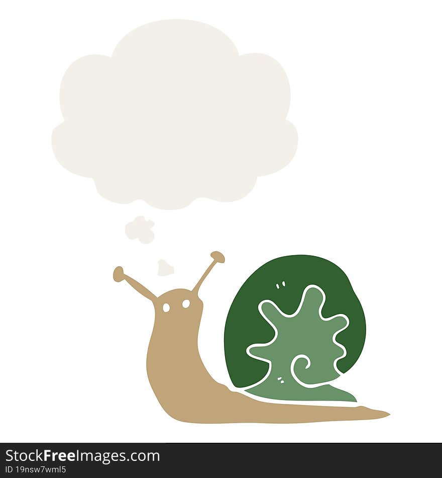 cartoon snail with thought bubble in retro style