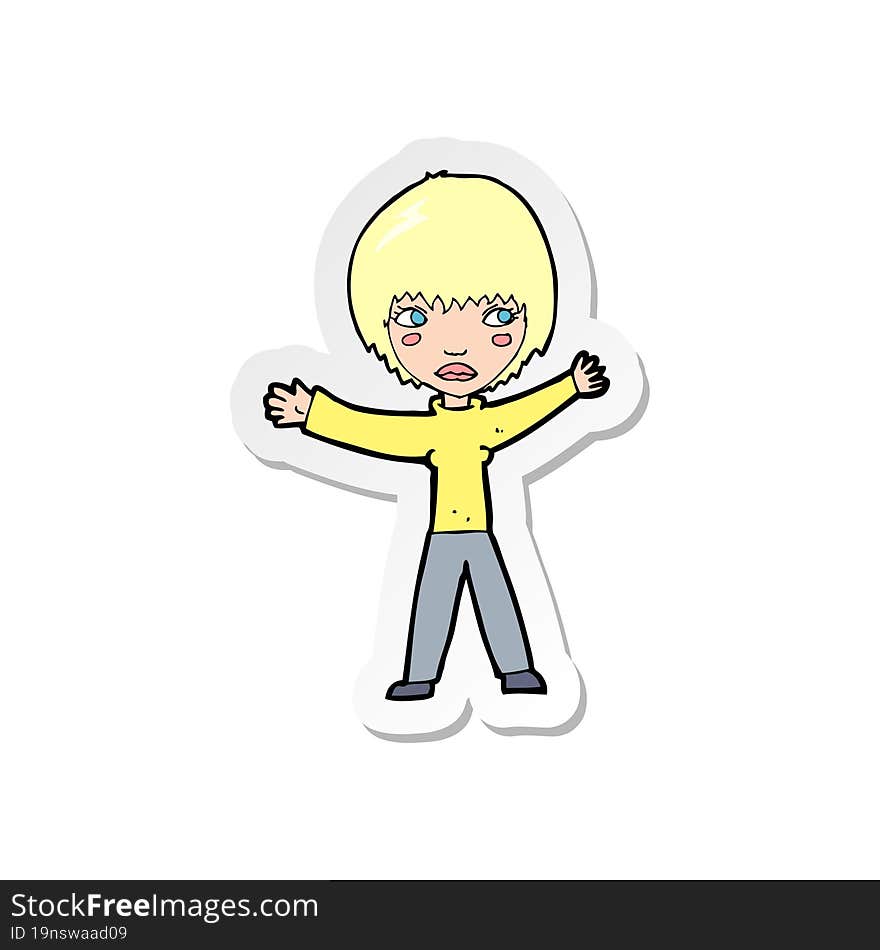 sticker of a cartoon waving woman