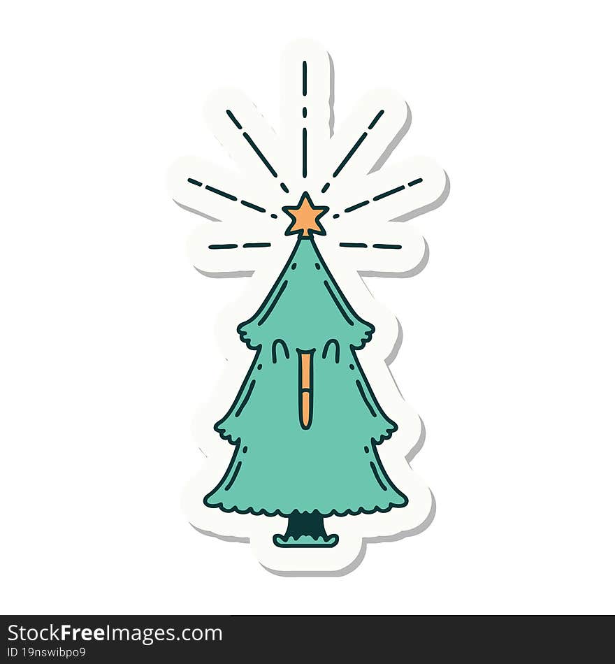 sticker of tattoo style christmas tree with star