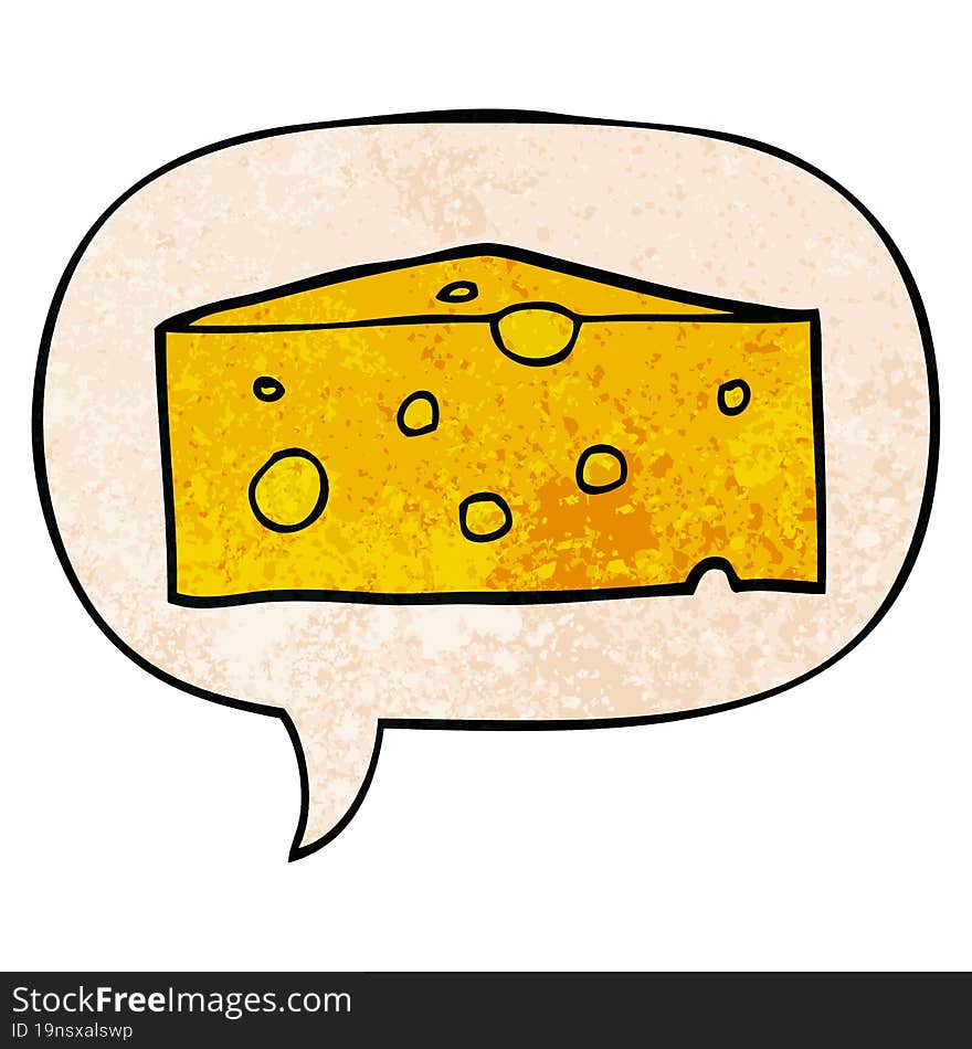 Cartoon Cheese And Speech Bubble In Retro Texture Style