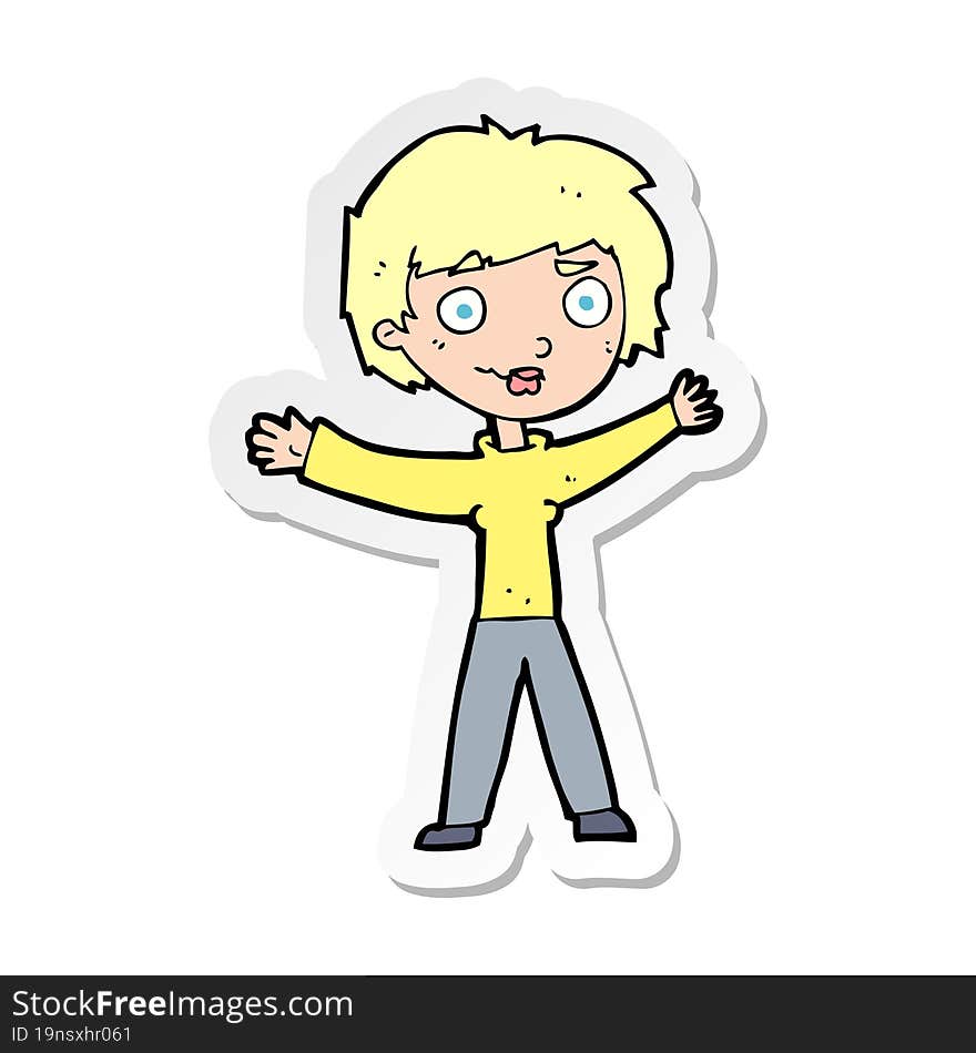 sticker of a cartoon woman waving arms