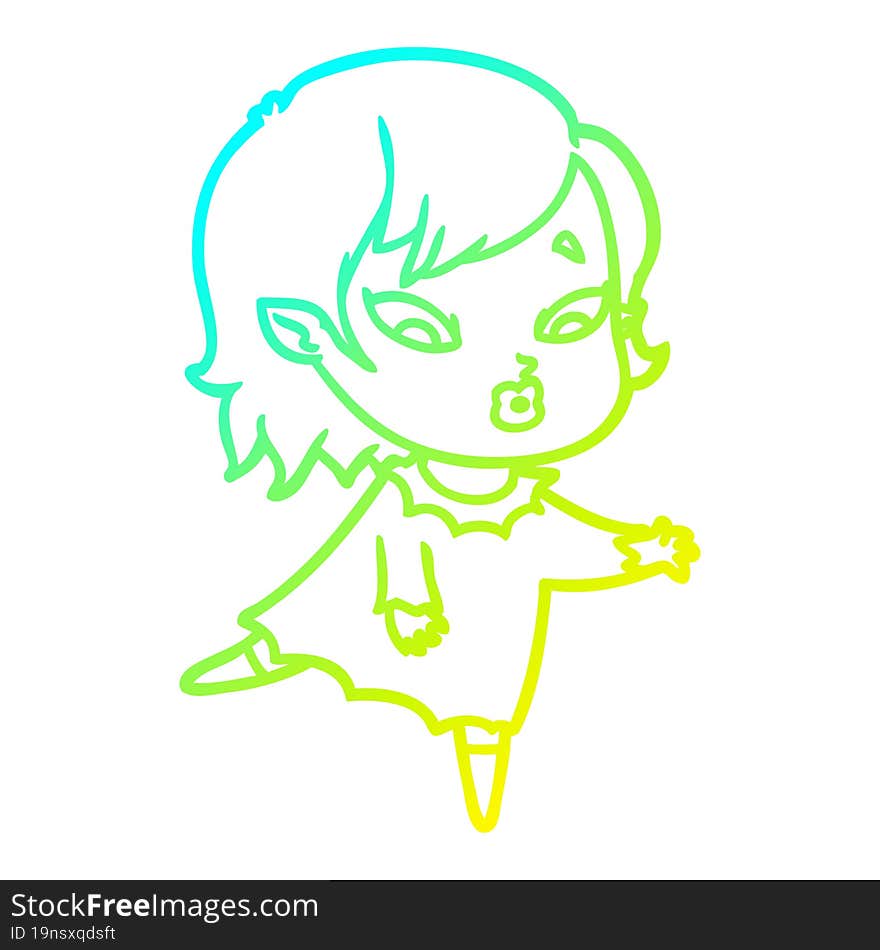 cold gradient line drawing cute cartoon vampire girl