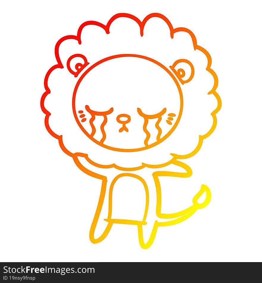 warm gradient line drawing crying cartoon lion