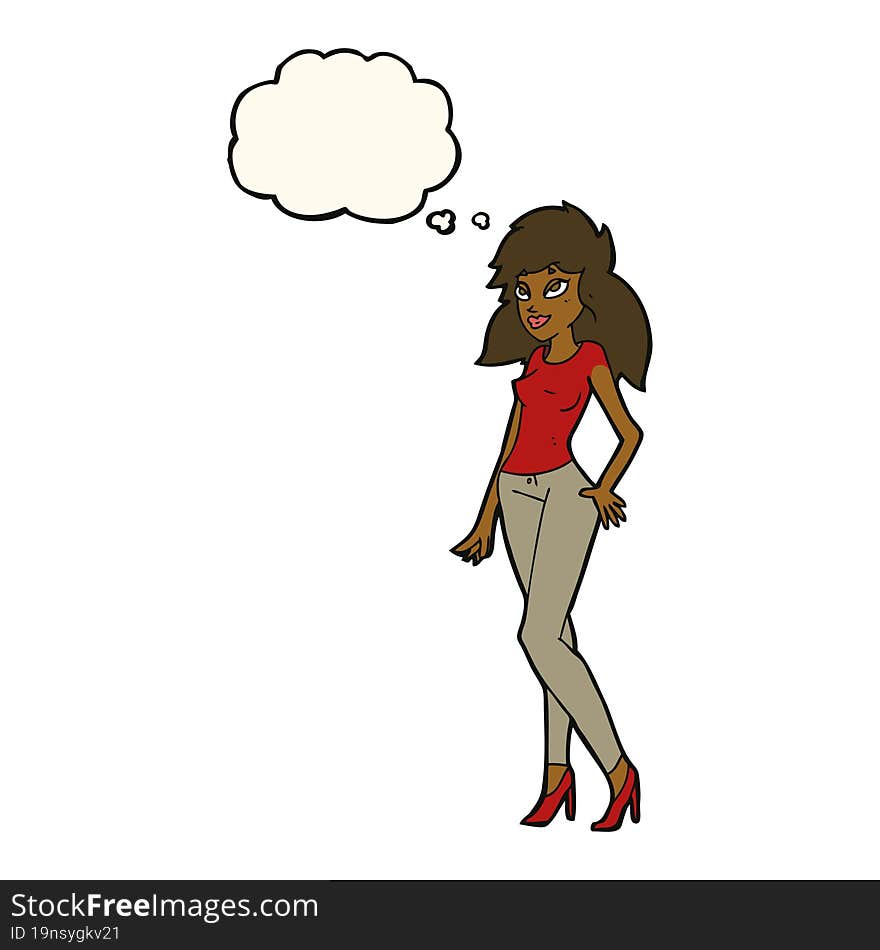 cartoon pretty woman with thought bubble