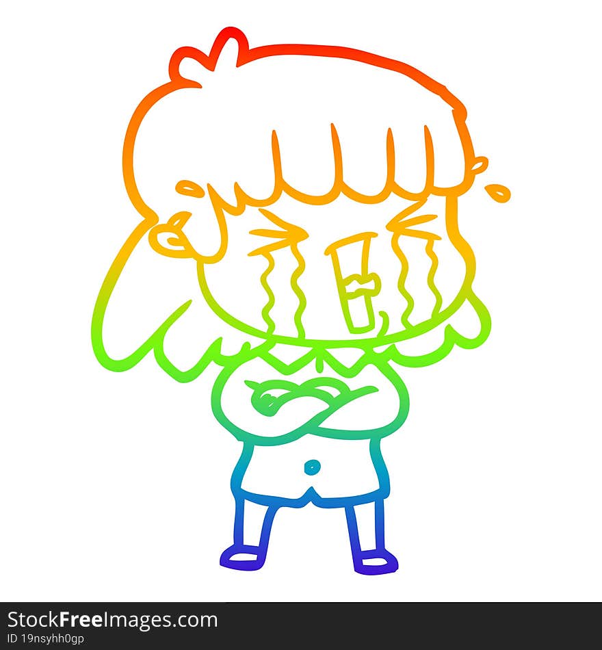 Rainbow Gradient Line Drawing Cartoon Woman In Tears