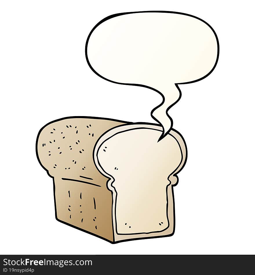 cartoon loaf of bread with speech bubble in smooth gradient style