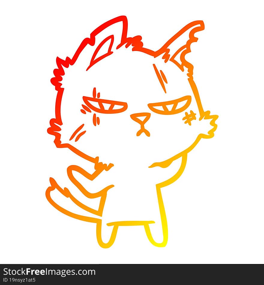 warm gradient line drawing tough cartoon cat