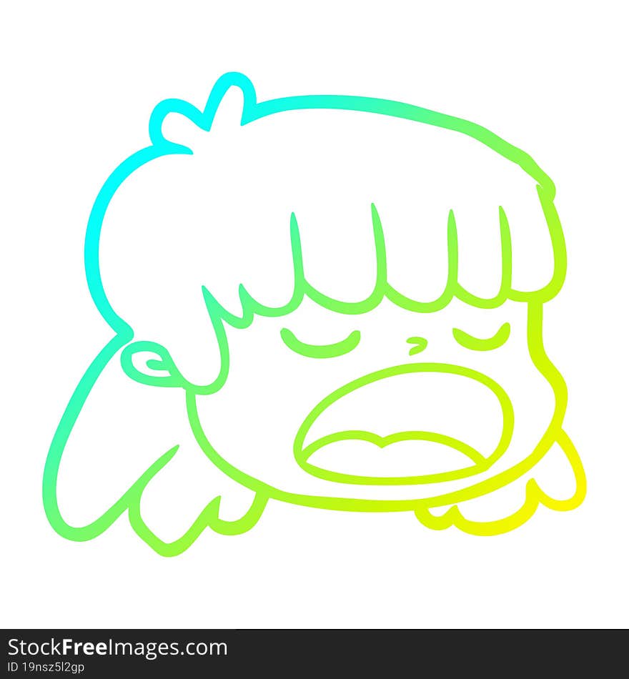 cold gradient line drawing cartoon female face