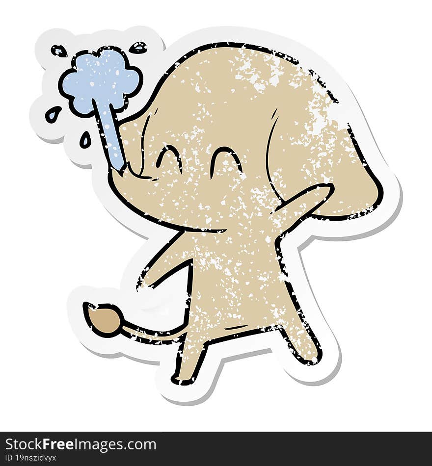 distressed sticker of a cute cartoon elephant spouting water