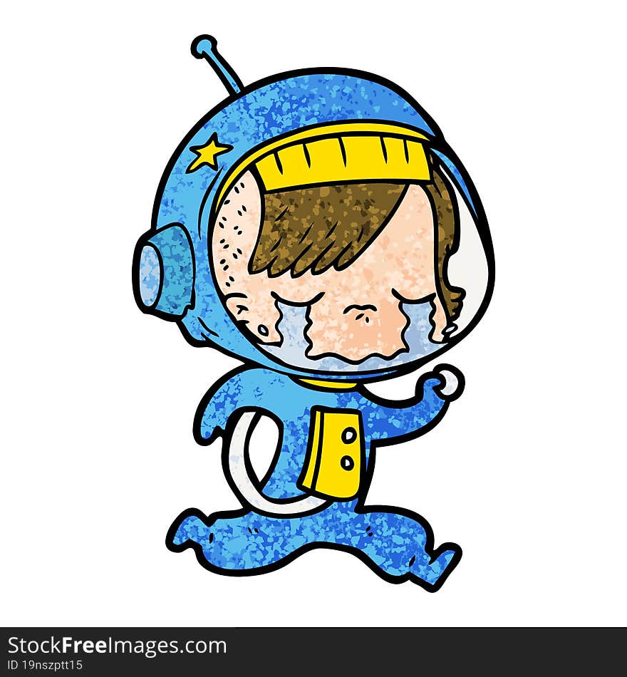 cartoon crying astronaut girl running. cartoon crying astronaut girl running