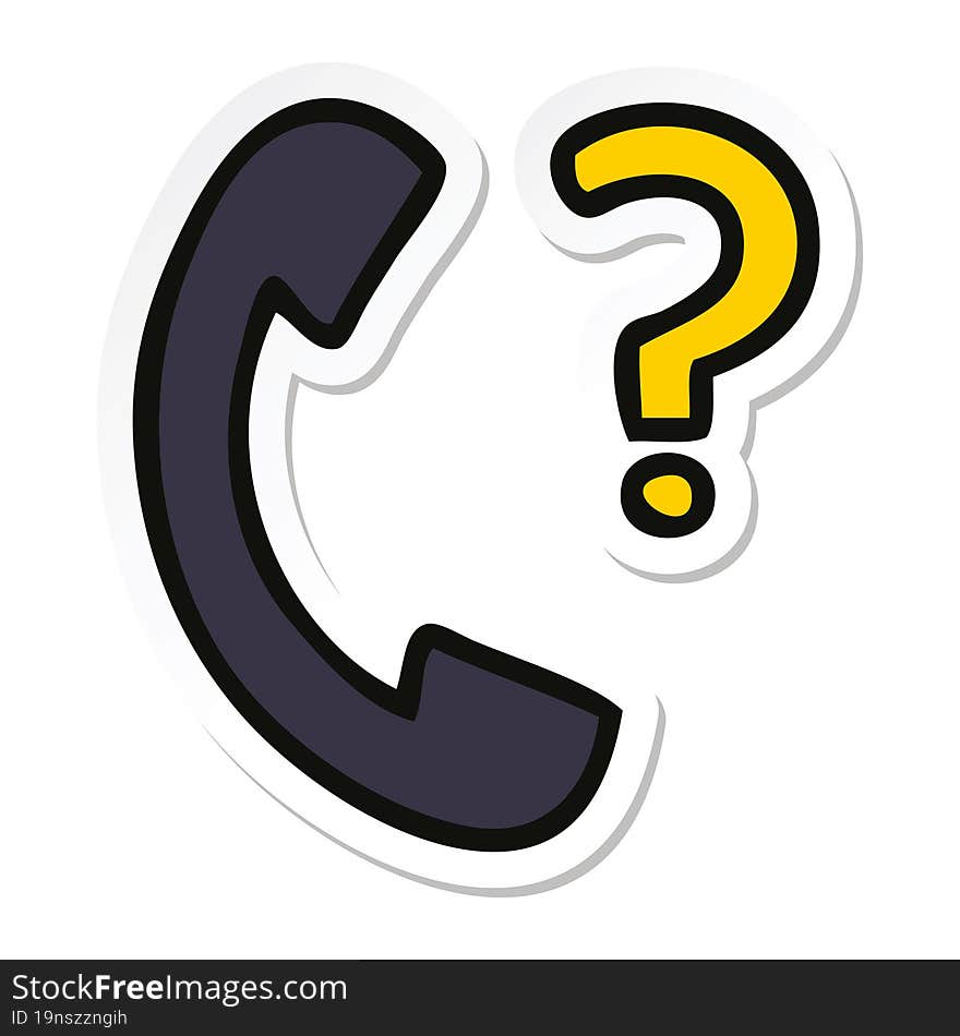 sticker of a cute cartoon telephone receiver with question mark