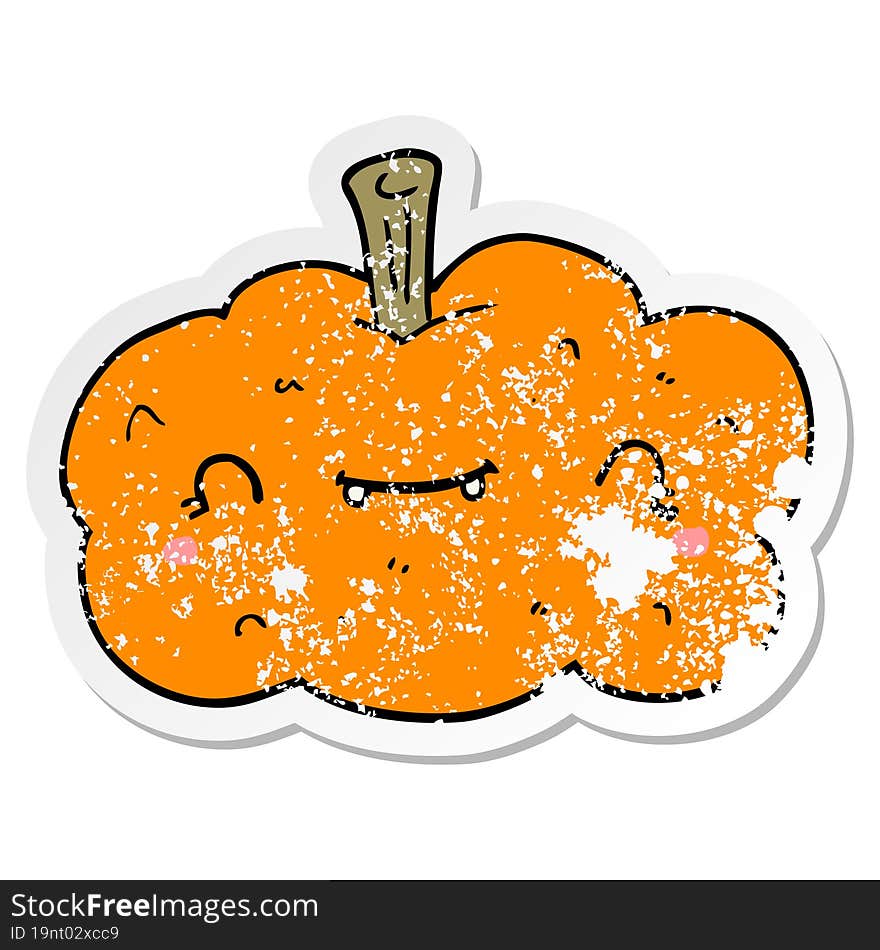 distressed sticker of a cartoon pumpkin