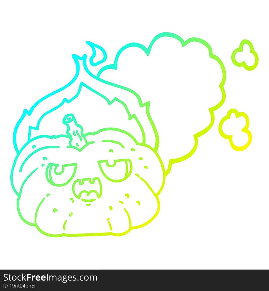 cold gradient line drawing cartoon flaming halloween pumpkin