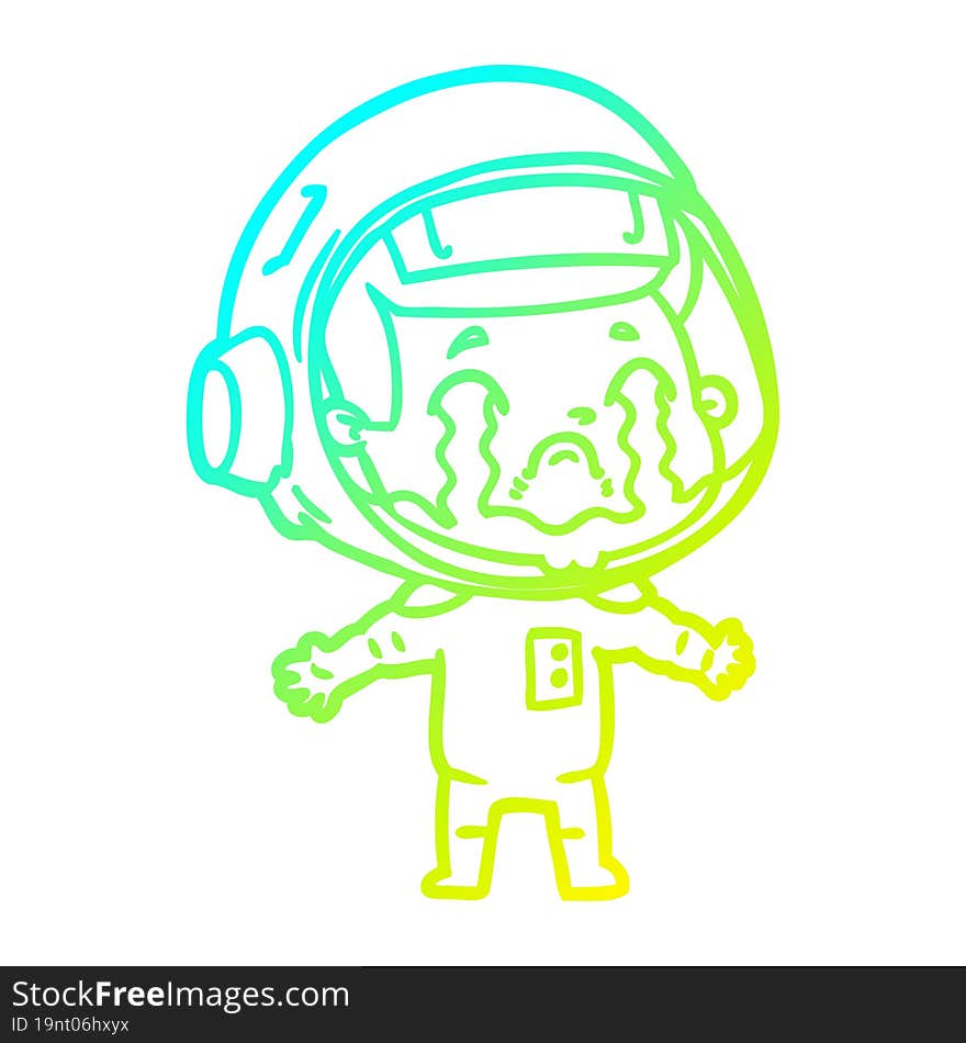 Cold Gradient Line Drawing Cartoon Crying Astronaut