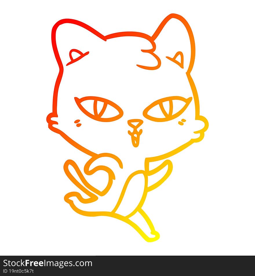 warm gradient line drawing of a cartoon cat