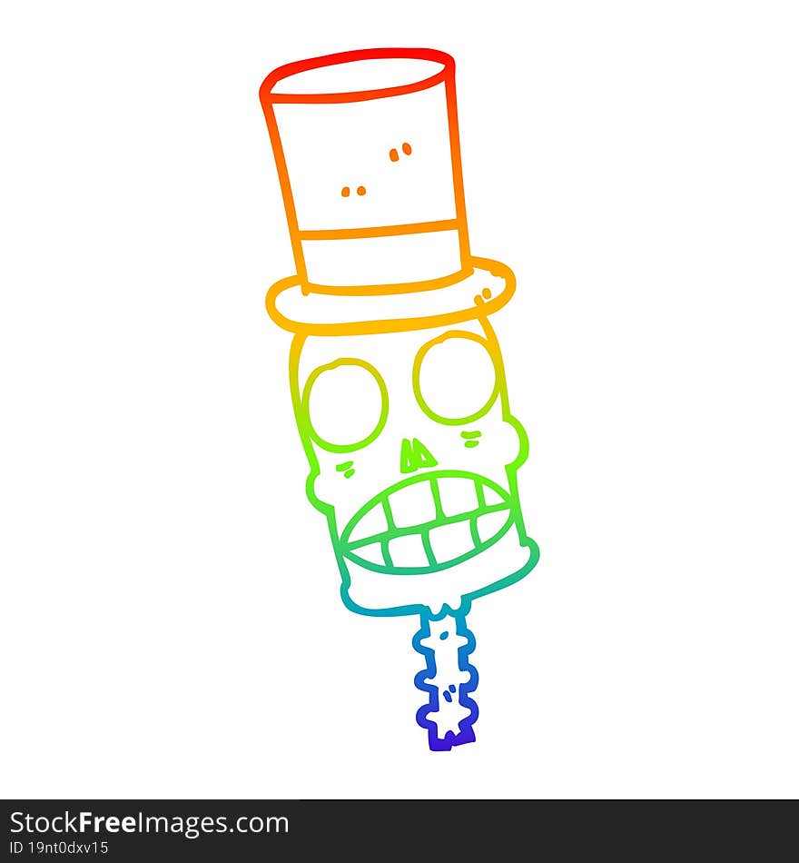 rainbow gradient line drawing cartoon spooky skull