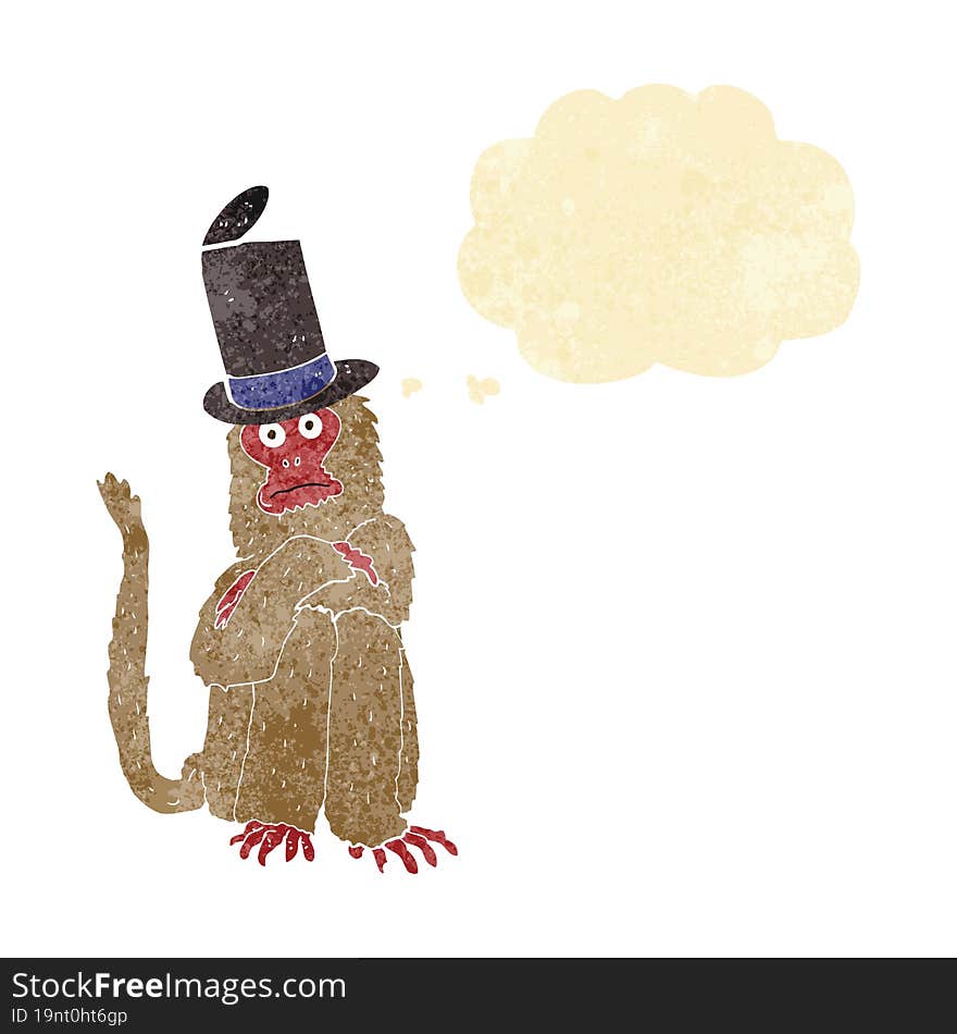 cartoon monkey wearing hat with thought bubble