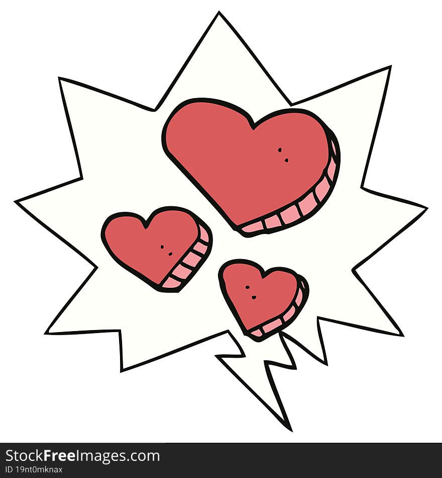 Cartoon Love Hearts And Speech Bubble