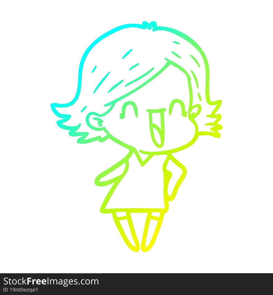 cold gradient line drawing cartoon happy woman