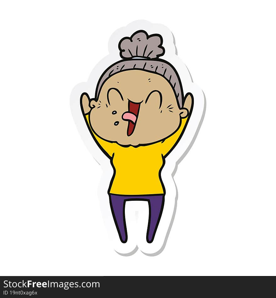 sticker of a cartoon happy old woman