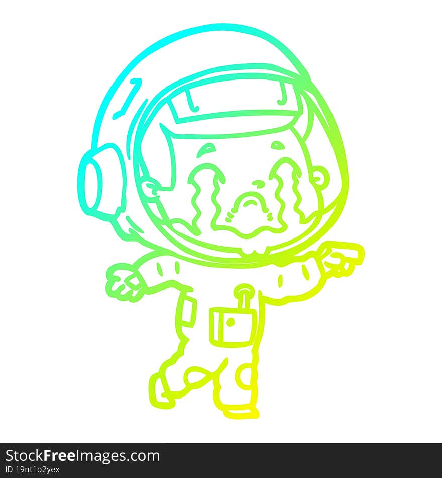 cold gradient line drawing cartoon crying astronaut