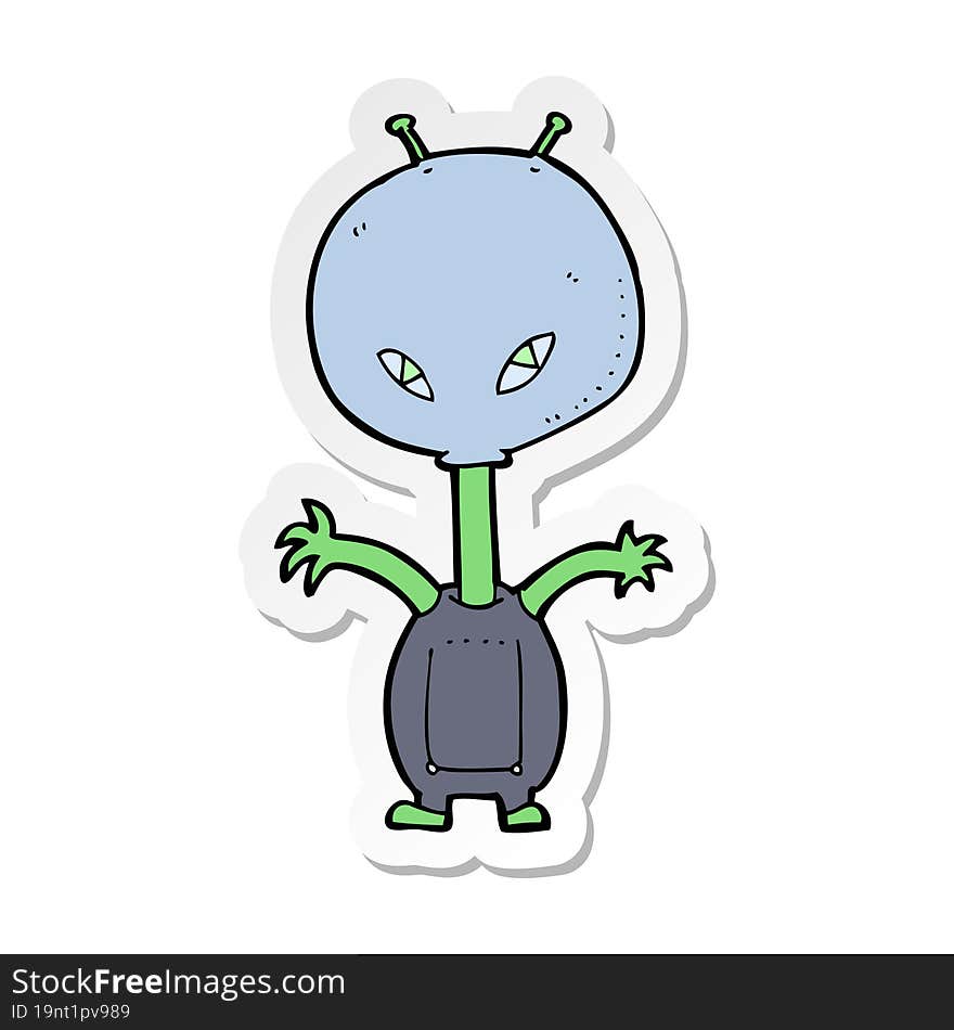 Sticker Of A Cartoon Space Alien