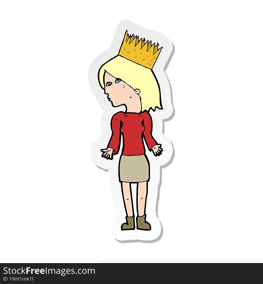 Sticker Of A Cartoon Woman Wearing Crown