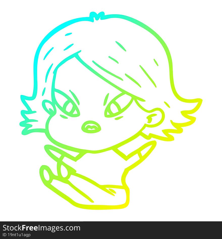 cold gradient line drawing of a cartoon stressed woman