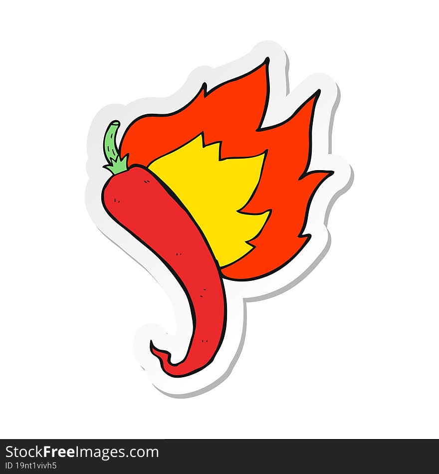 sticker of a cartoon flaming hot chilli pepper