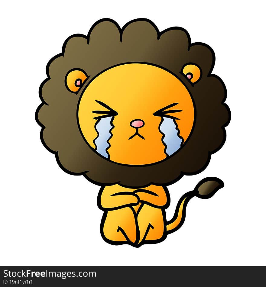 cartoon crying lion sitting huddled up. cartoon crying lion sitting huddled up