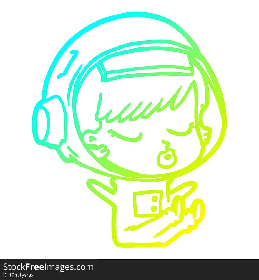 cold gradient line drawing cartoon pretty astronaut girl