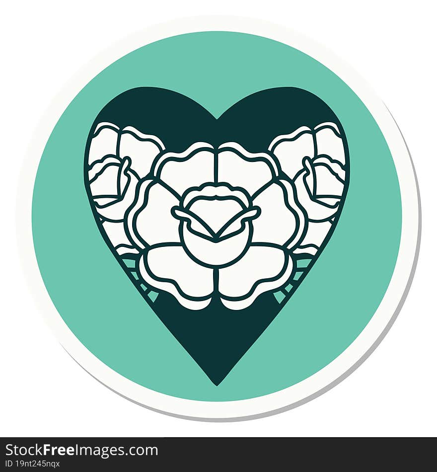 Tattoo Style Sticker Of A Heart And Flowers