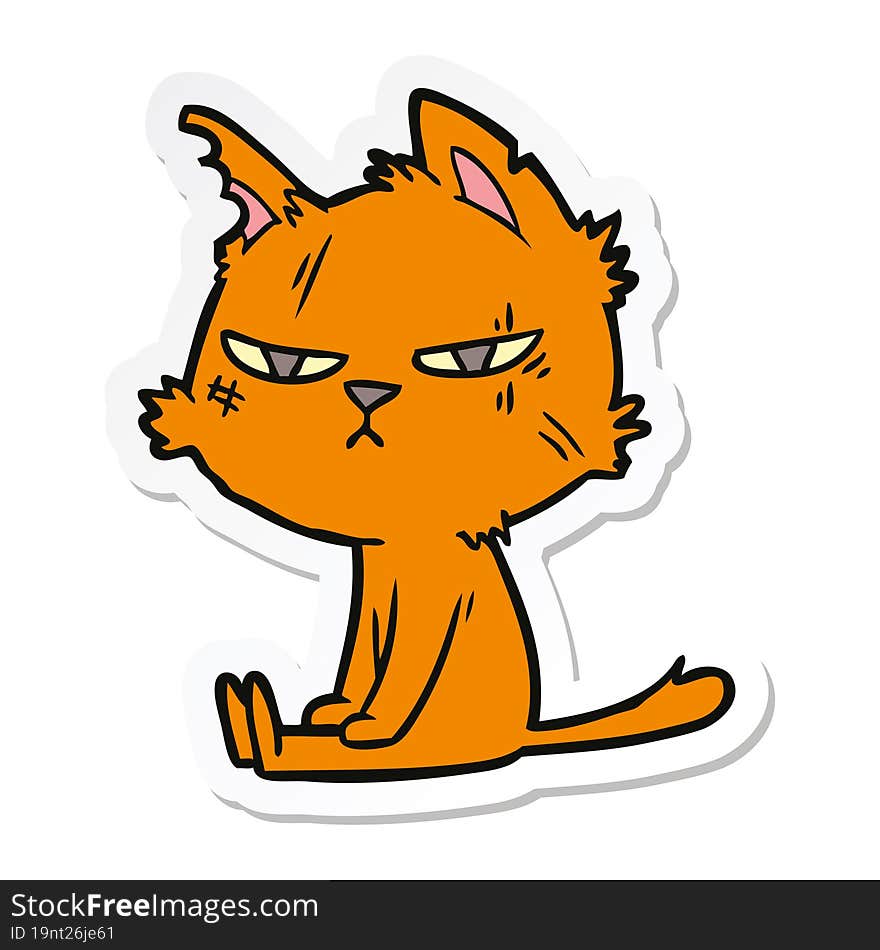 sticker of a tough cartoon cat sitting