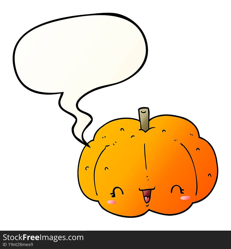 cartoon pumpkin and speech bubble in smooth gradient style