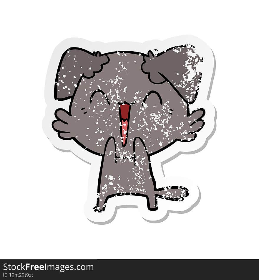 distressed sticker of a happy little dog cartoon