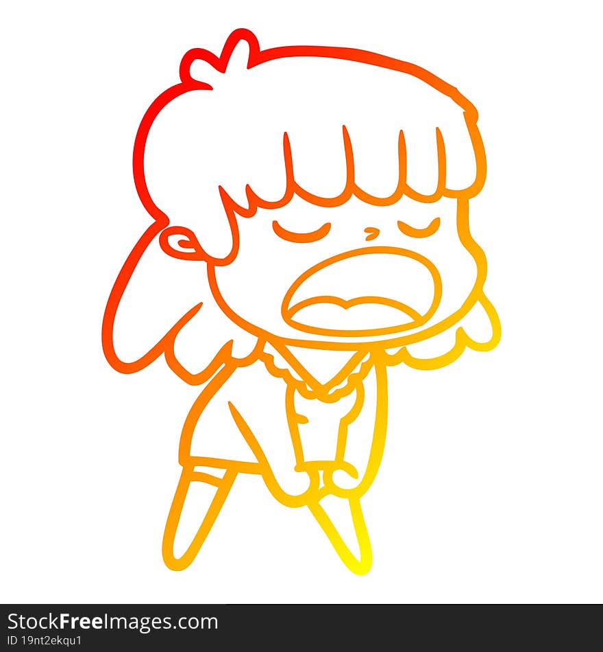 warm gradient line drawing cartoon woman talking loudly