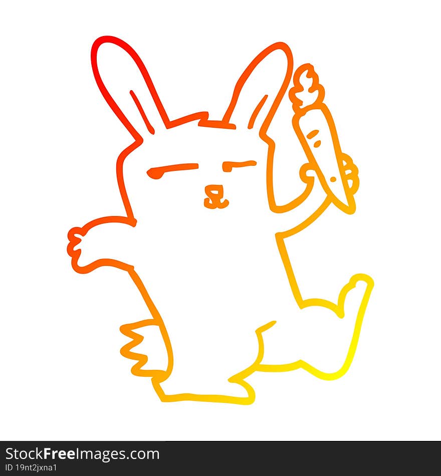 warm gradient line drawing of a cartoon rabbit with carrot