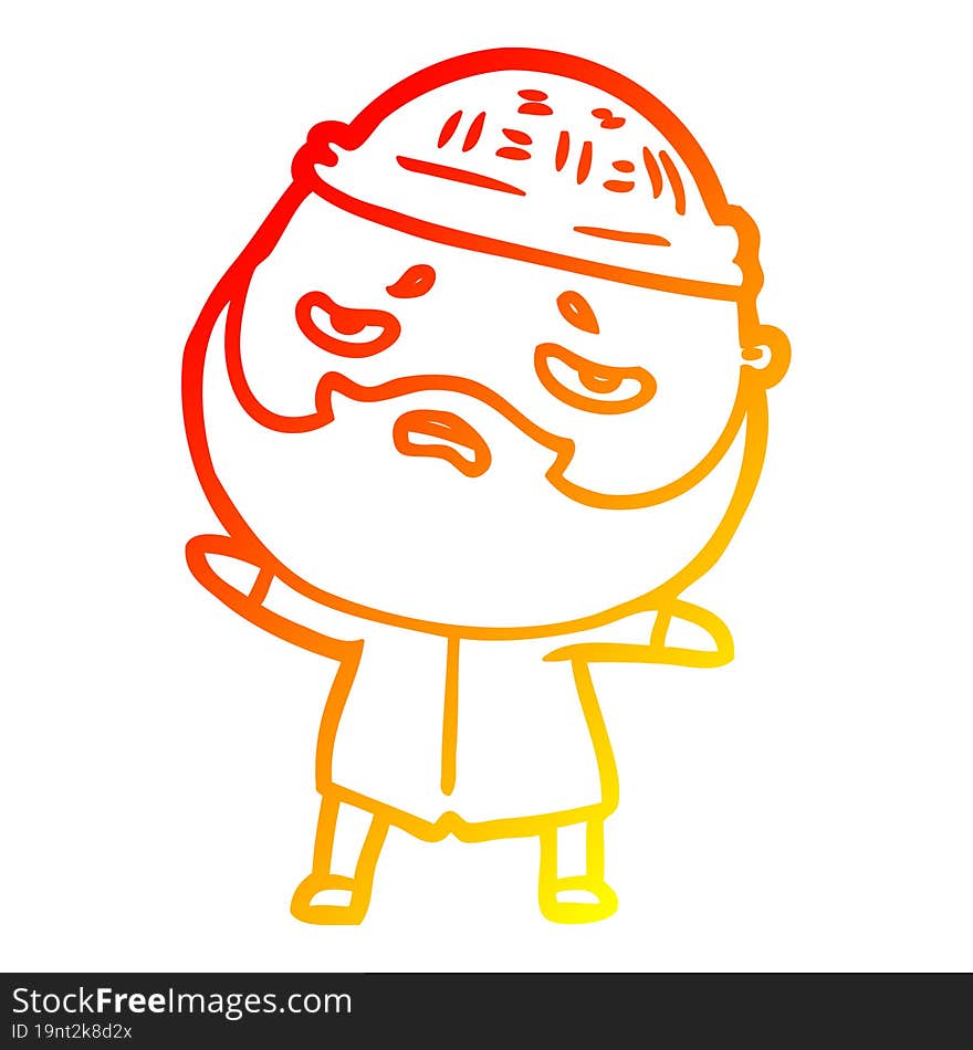 warm gradient line drawing cartoon worried man with beard