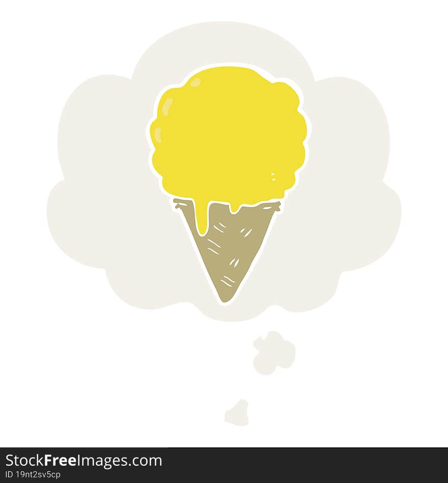 Cartoon Ice Cream And Thought Bubble In Retro Style