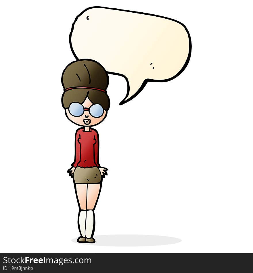 cartoon librarian woman with speech bubble