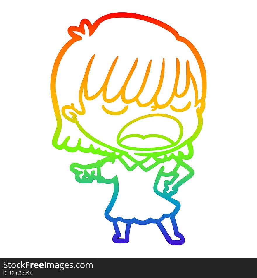 rainbow gradient line drawing cartoon woman talking loudly