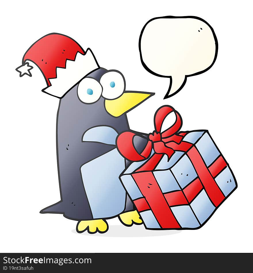 freehand drawn speech bubble cartoon christmas penguin