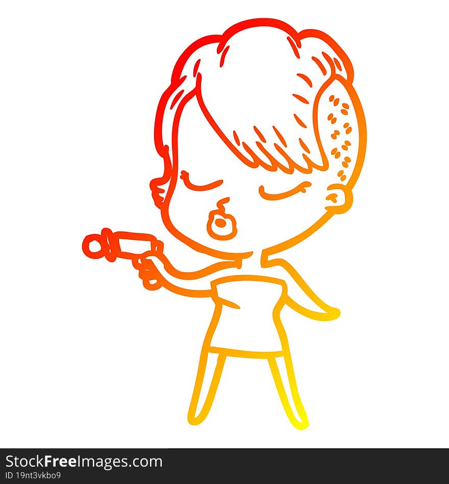 warm gradient line drawing cartoon pretty hipster girl