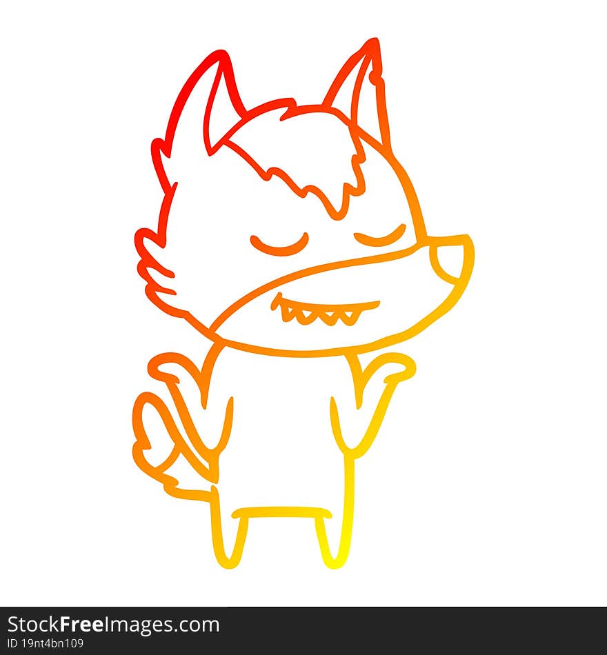 warm gradient line drawing friendly cartoon wolf