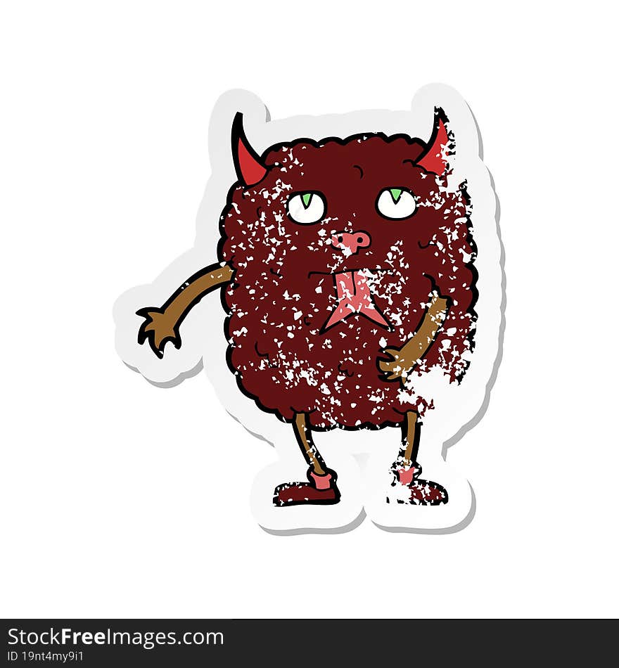 Retro Distressed Sticker Of A Funny Cartoon Monster