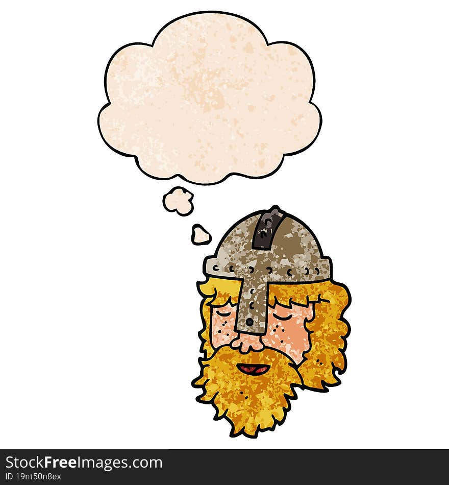 cartoon viking face with thought bubble in grunge texture style. cartoon viking face with thought bubble in grunge texture style