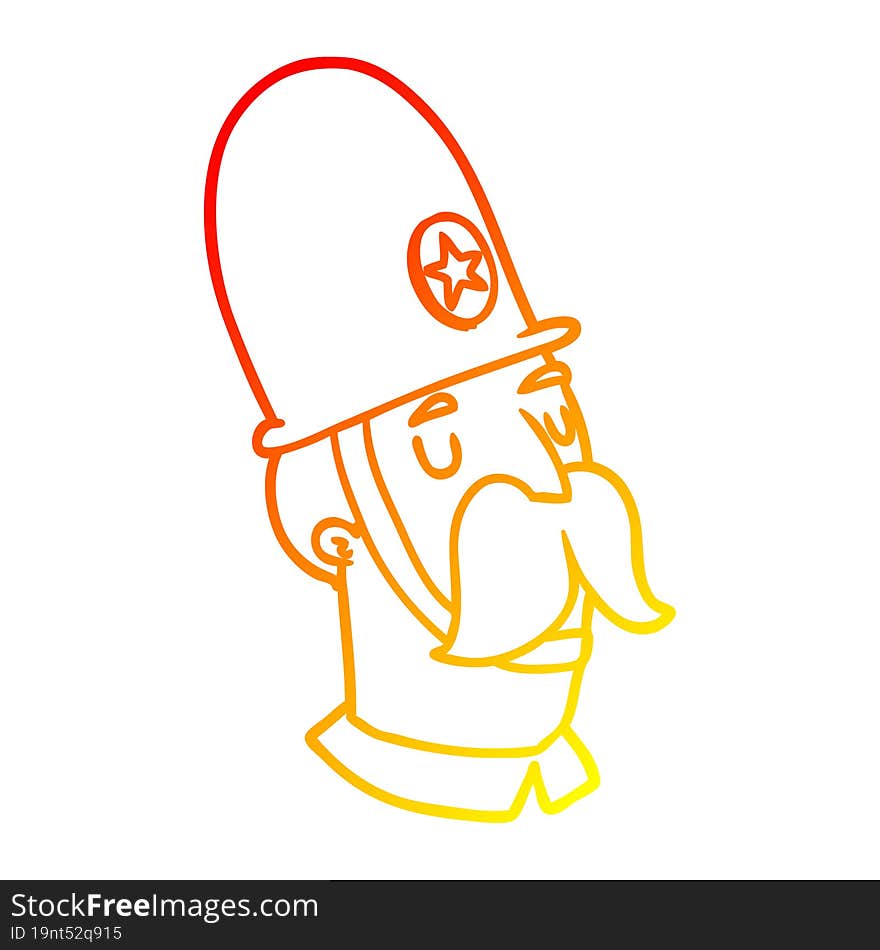 warm gradient line drawing of a cartoon policeman with mustache