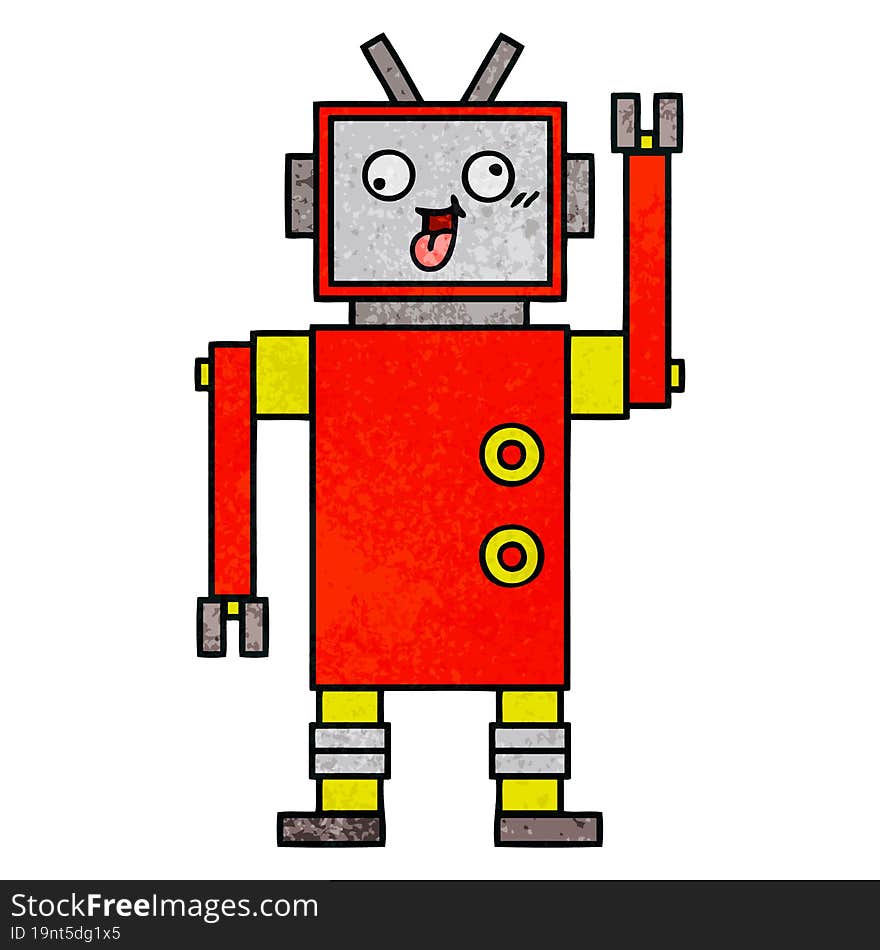 retro grunge texture cartoon crazy robot