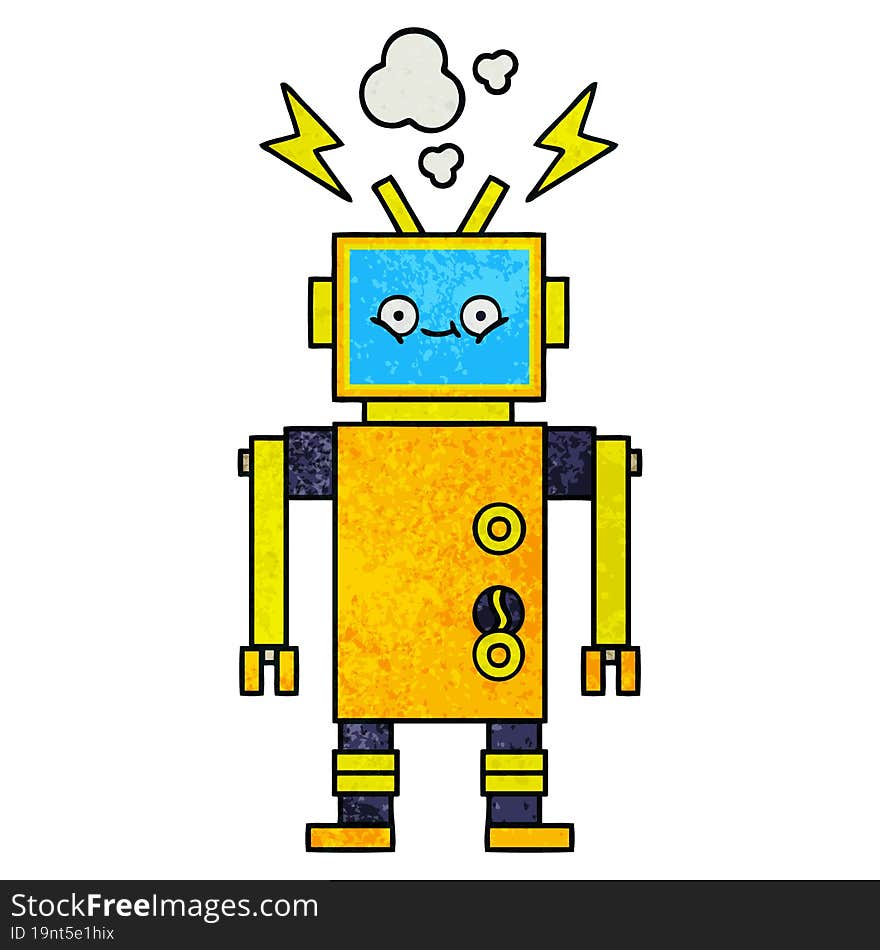 Retro Grunge Texture Cartoon Malfunctioning Robot