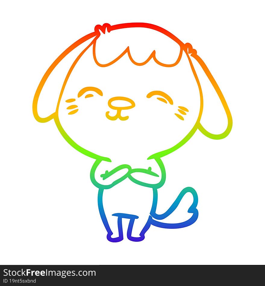 Rainbow Gradient Line Drawing Happy Cartoon Dog